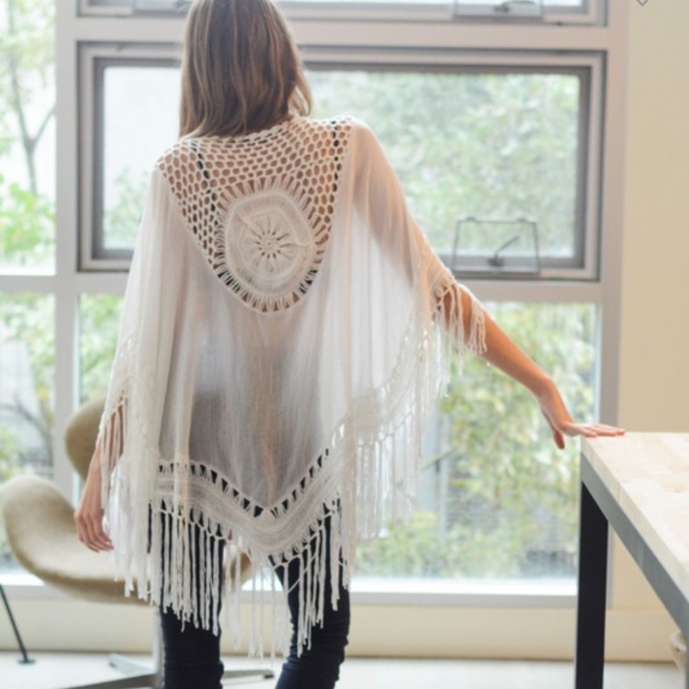 Bohemian White sheer crochet Kimono